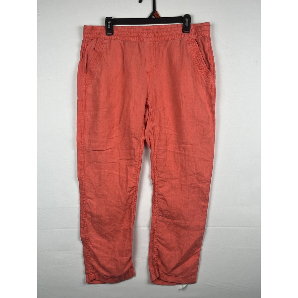 Stylus‎ Linen Pants Womens Medium Elastic Waist Coral Orange 100% Linen